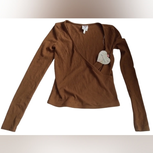 Self Esteem Tops - Self Esteem Women's Ribbed Long Sleeve Wrap Top Brown Size XS New